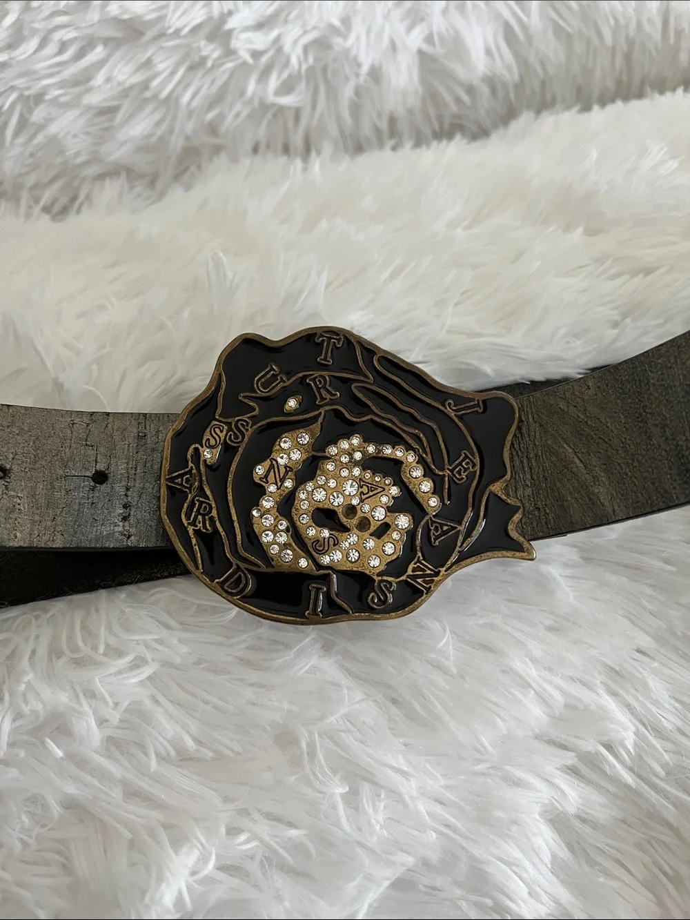 Trussardi vintage Leather Belt with Crystal-Embellished Buckle